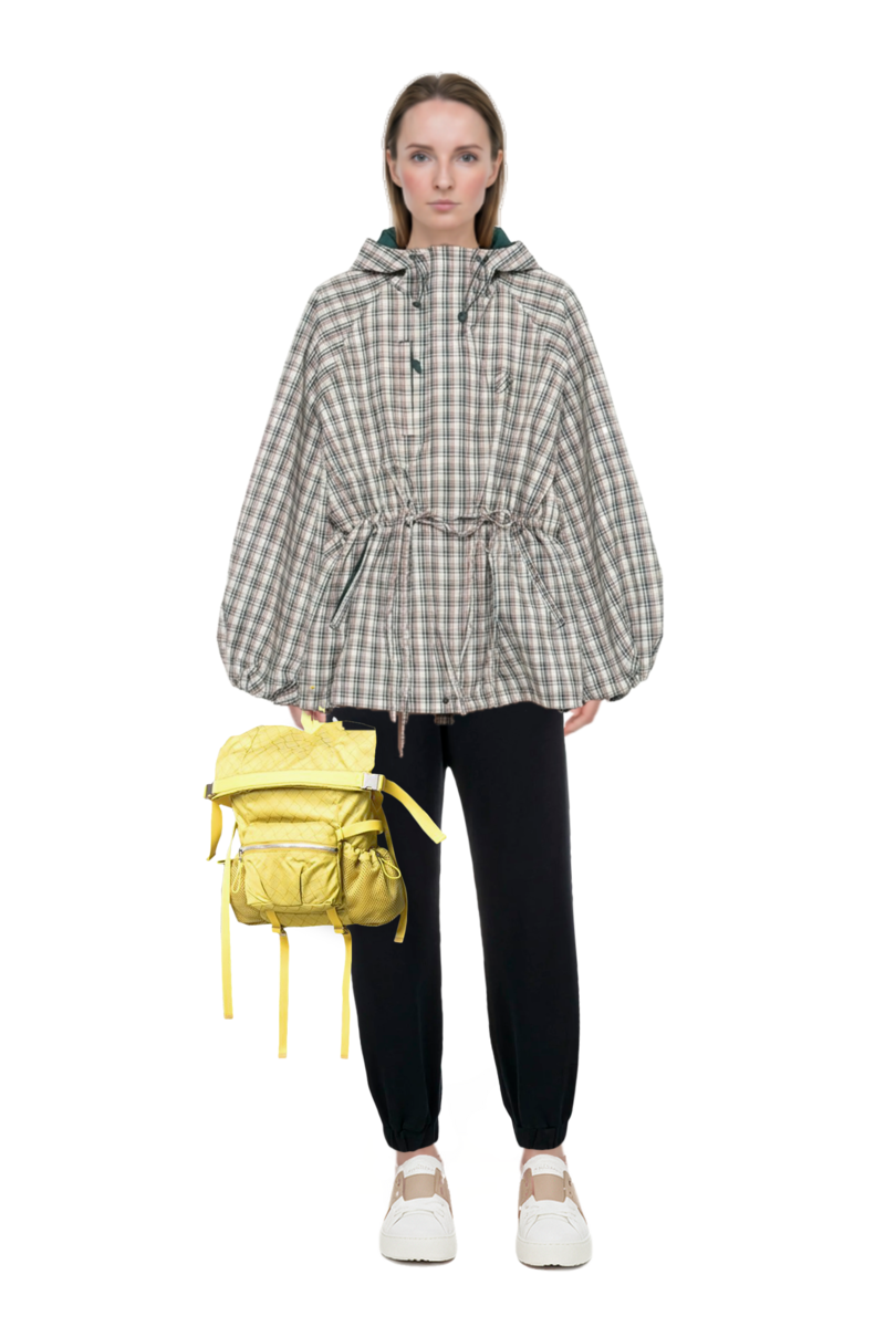 Outfit pinko top and liu check drawstring raincoat