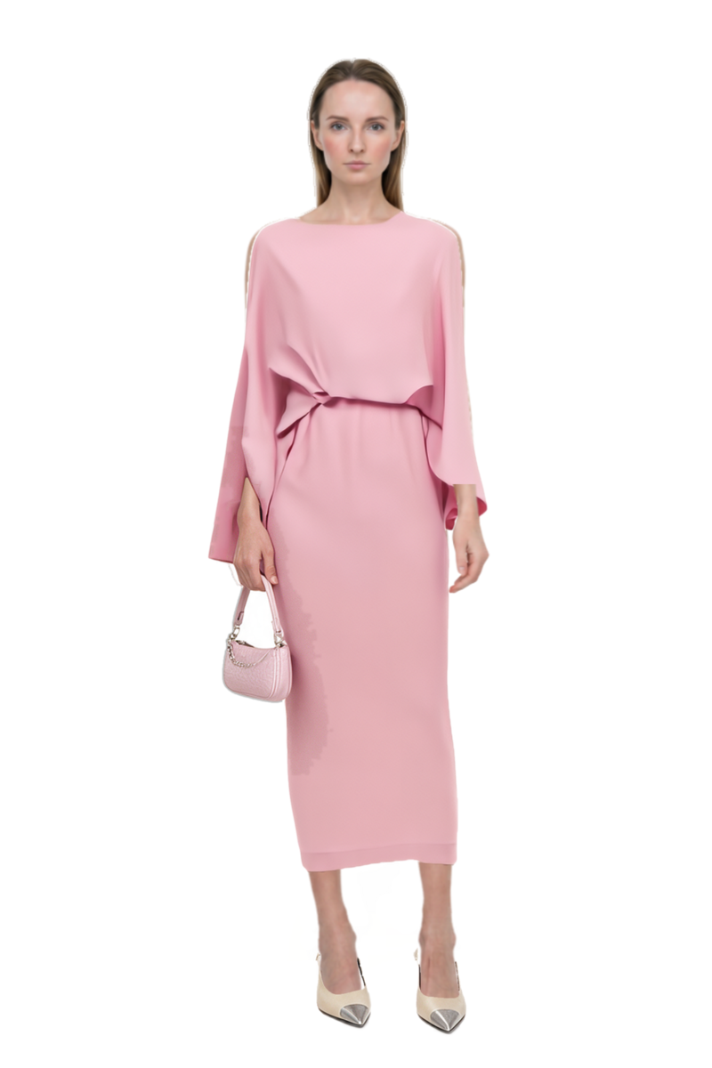 Outfit eolia cape-sleeve maxi dress and cassandre-plaque pumps