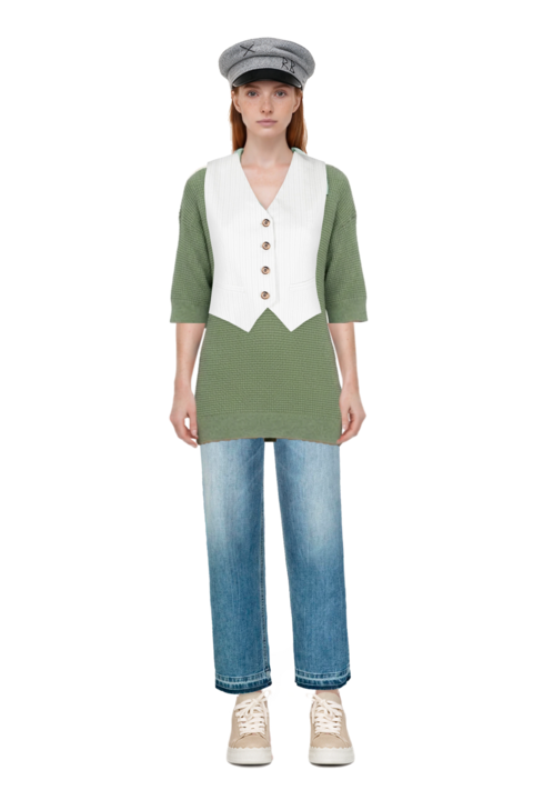 Outfit pinko waistcoat and waffle-knit short-sleeve sweater