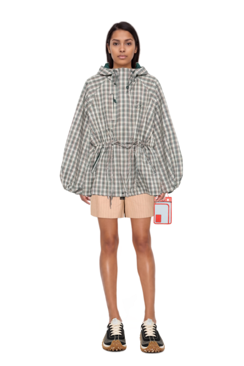 Outfit mesh mirage sneakers and liu check drawstring raincoat