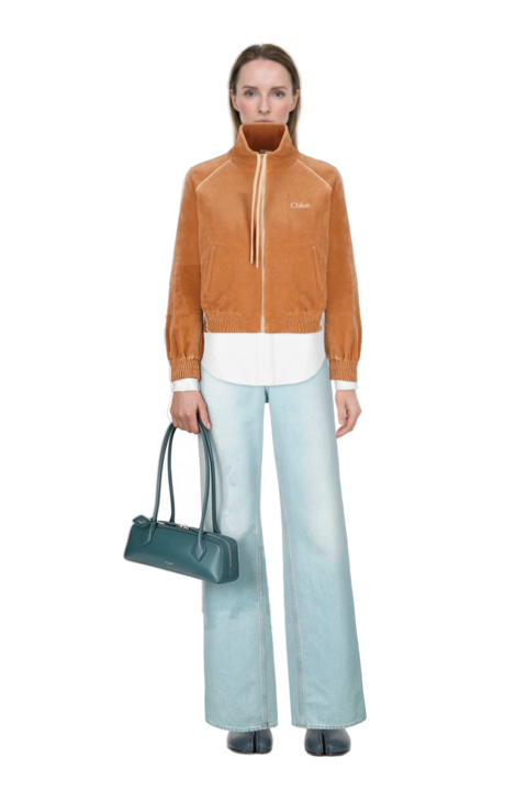 Outfit logo-embroidered velvet sweater and tabi ballet flats