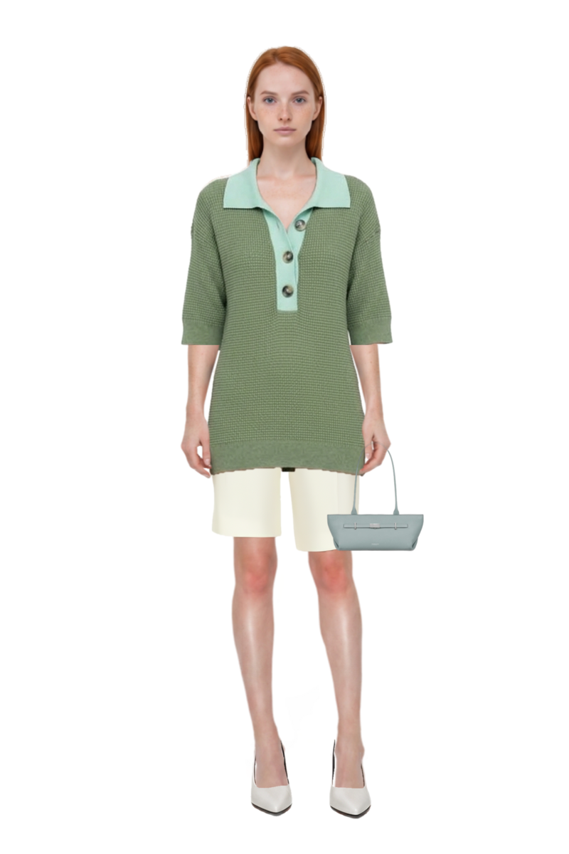 Outfit pleat-detail tailored shorts and new york grained leather shoulder bag