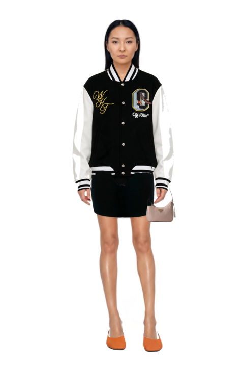 Outfit re-edition 2005 nubuck and saffiano leather mini-bag and crystal-embellished bomber jacket