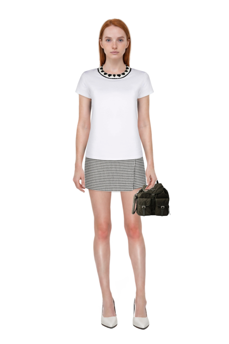 Outfit fame leather pumps and medium quilted re-nylon backpack with saffiano leather trim