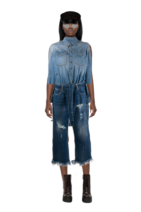 Outfit oval-frame sunglasses and pinko jumpsuit