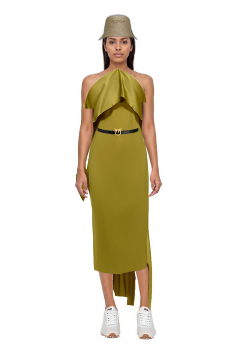 Outfit nan draped dress and plume mesh fabric sneakers