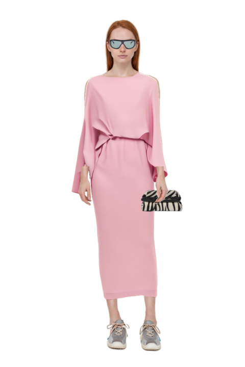 Outfit eolia cape-sleeve maxi dress and zebra-print leather clutch bag