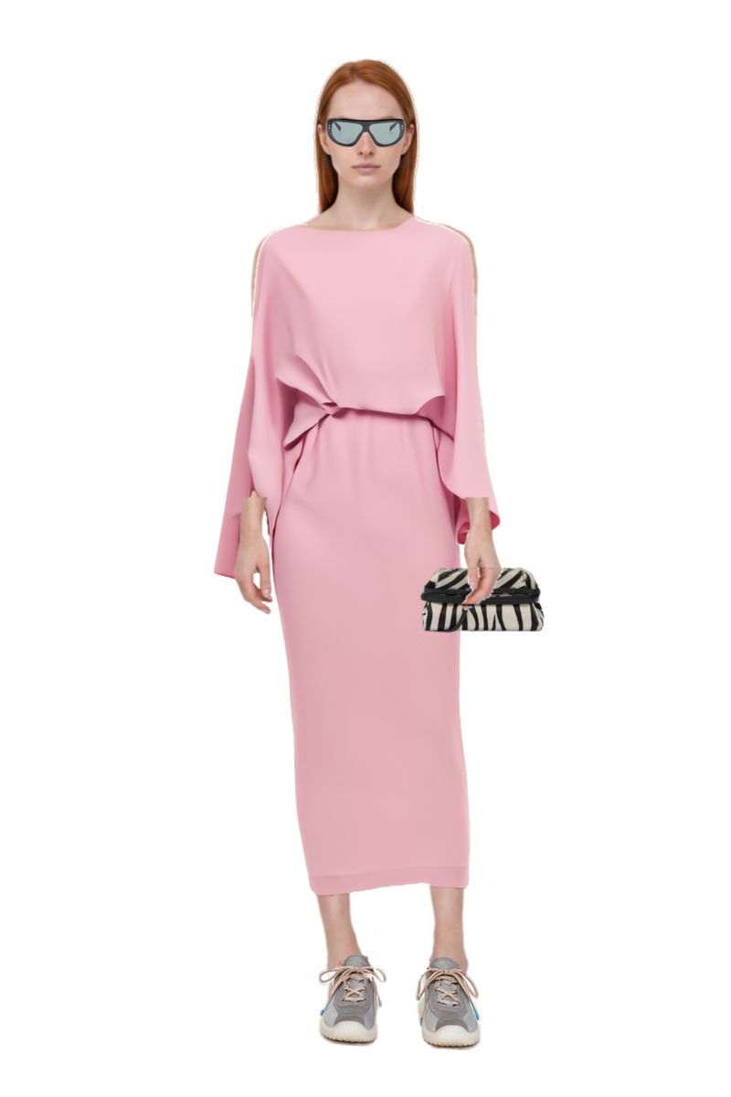 Outfit eolia cape-sleeve maxi dress and zebra-print leather clutch bag
