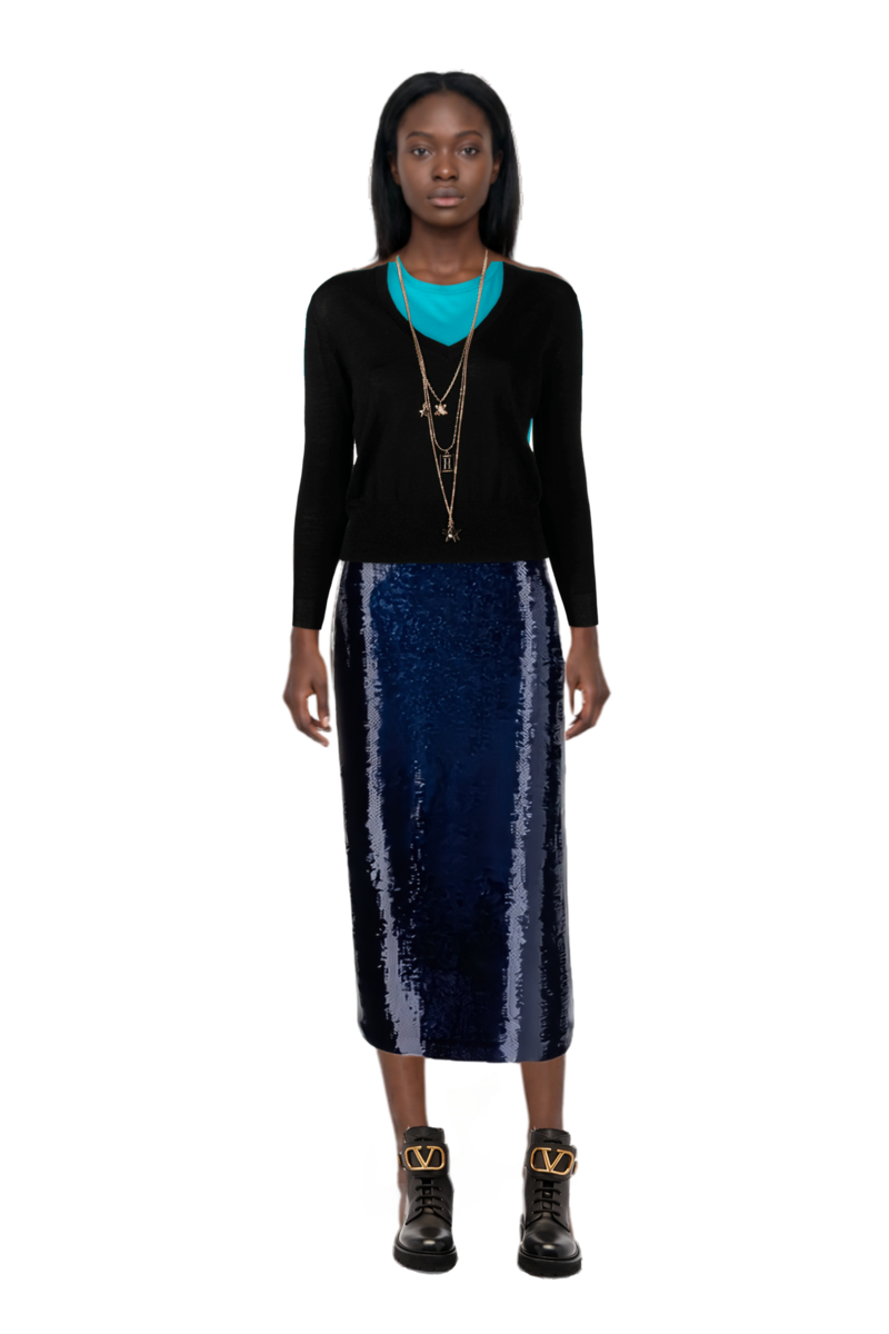 Outfit sequin-embellished pencil skirt and pinko t-shirt