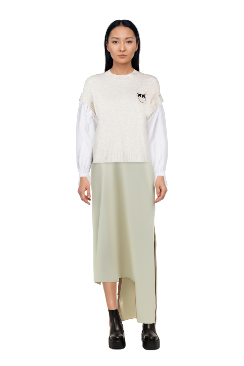 Outfit florinda one-shoulder slit dress and pinko sweater