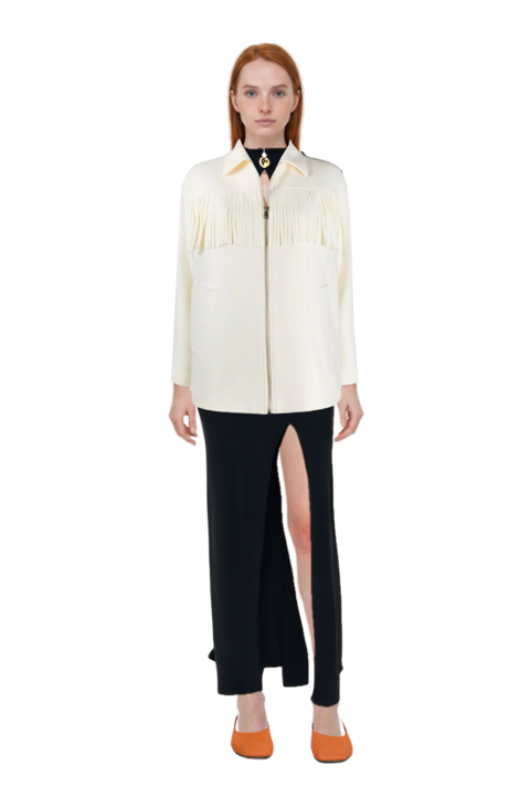 Outfit maison cut-out split maxi dress and pinko jacket