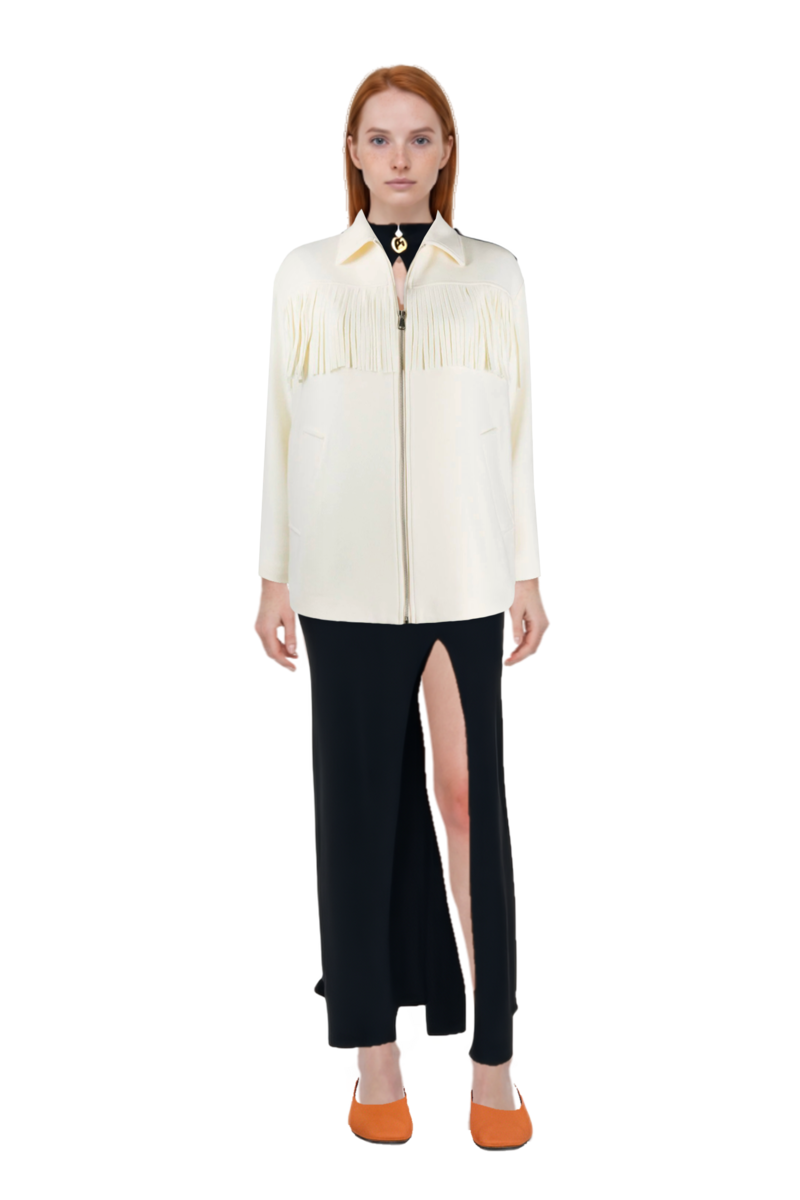 Outfit maison cut-out split maxi dress and pinko jacket