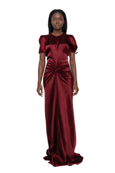 Outfit lace-up pointed-toe pumps and gathered maxi dress