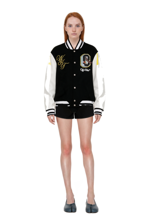 Outfit crystal-embellished bomber jacket and tabi ballet flats