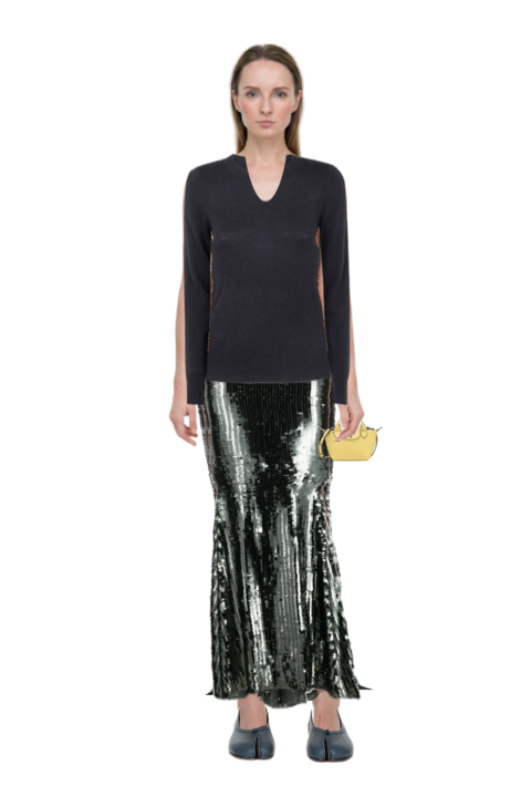 Outfit tabi ballet flats and sequinned maxi skirt