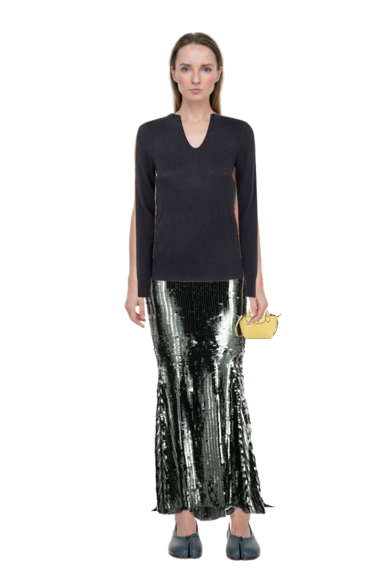 Outfit tabi ballet flats and sequinned maxi skirt