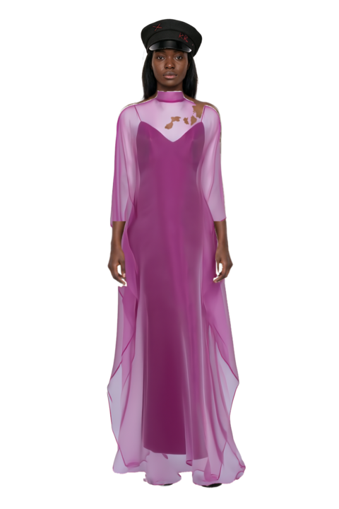 Outfit sphinx high-neck kaftan dress and 23 cap
