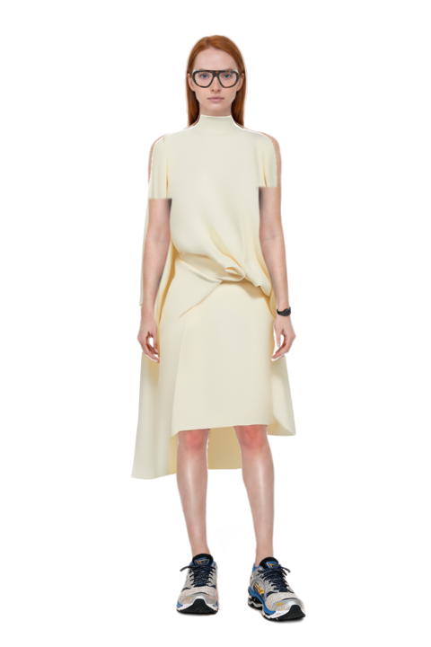 Outfit  bacall high-neck draped dress and wave prophecy 1 sneakers