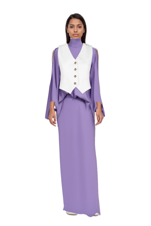 Outfit bacall  high neck dress and bubble technical fabric and suede sneakers