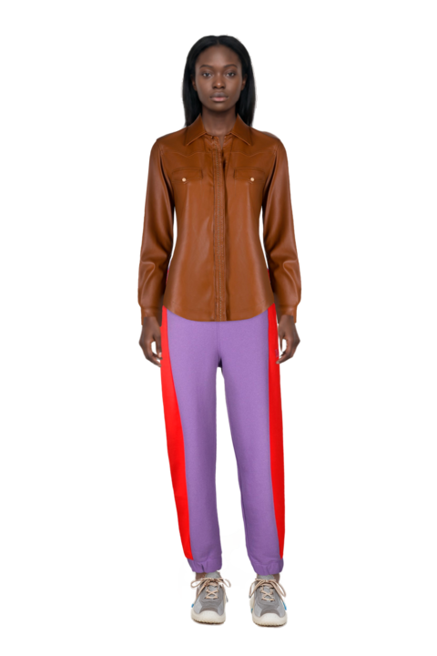 Outfit bubble technical fabric and suede sneakers and pinko shirt