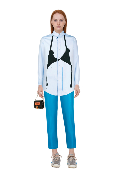 Outfit bubble technical fabric and suede sneakers and pinko trousers