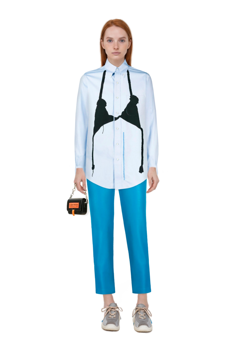 Outfit bubble technical fabric and suede sneakers and pinko trousers