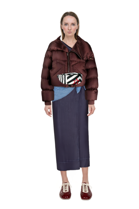 Outfit belem chambray one-shoulder midi dress and leren leather ballerina sneakers
