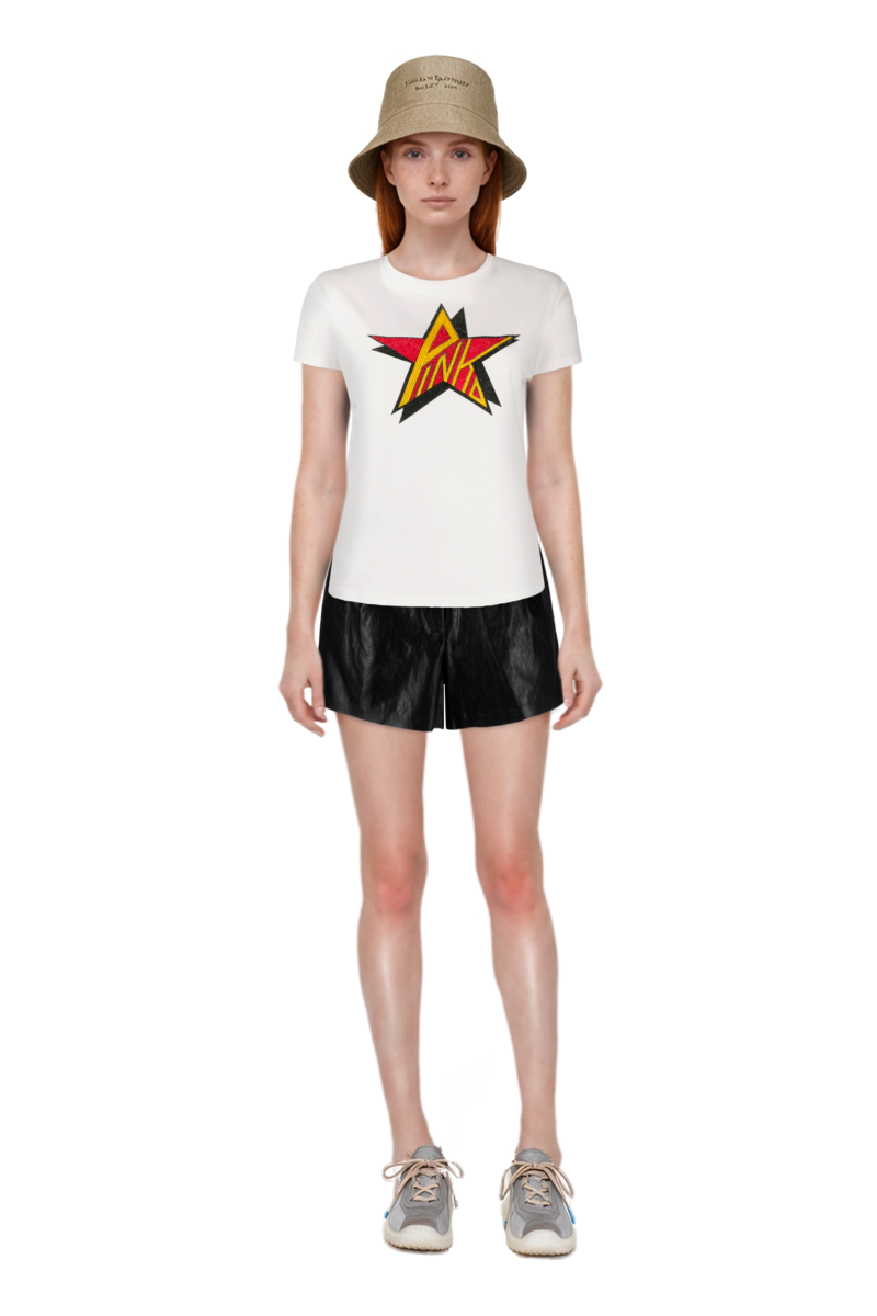 Outfit bubble technical fabric and suede sneakers and pinko shorts