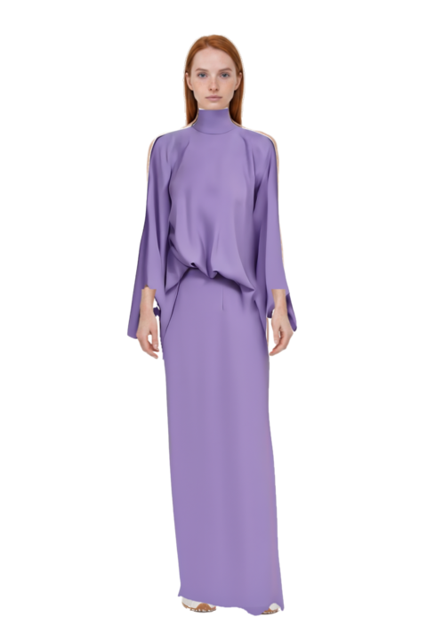 Outfit bacall  high neck dress and plume mesh fabric sneakers