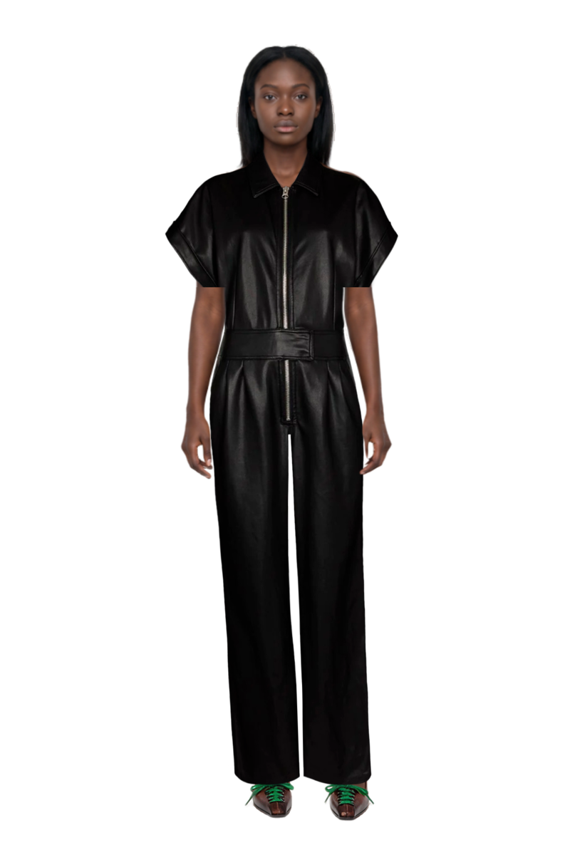Outfit lace-up pointed-toe pumps and 23 jumpsuit