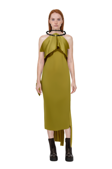 Outfit nan draped dress and charm chain choker necklace