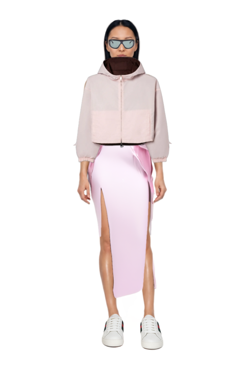 Outfit reversible cropped nylon jacket and geometric-frame sunglasses