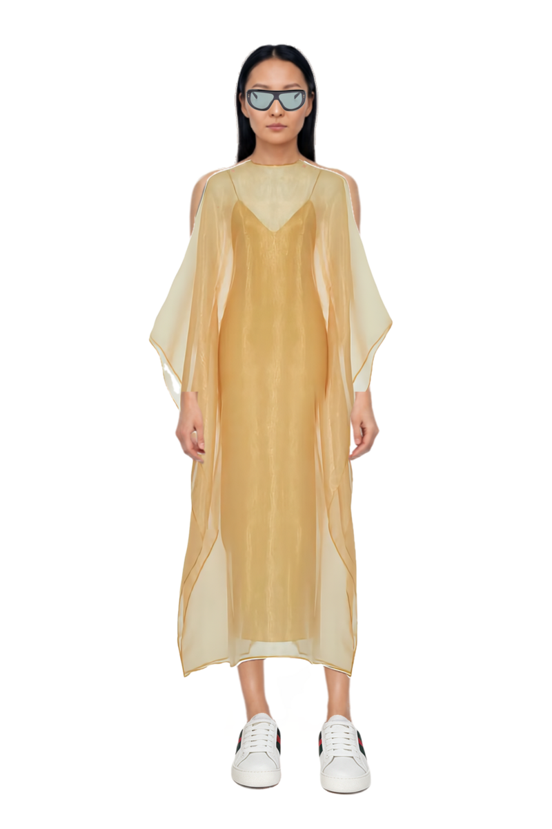 Outfit sphinx dress and geometric-frame sunglasses