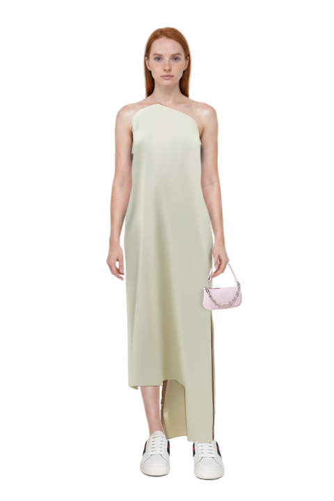 Outfit florinda one-shoulder slit dress and 23 bag