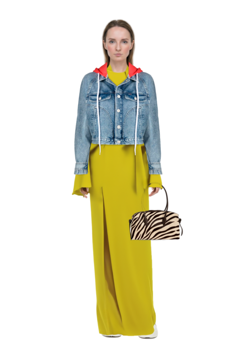 Outfit brooks tie-neck maxi dress and brioche duffle zebra-print shoulder bag