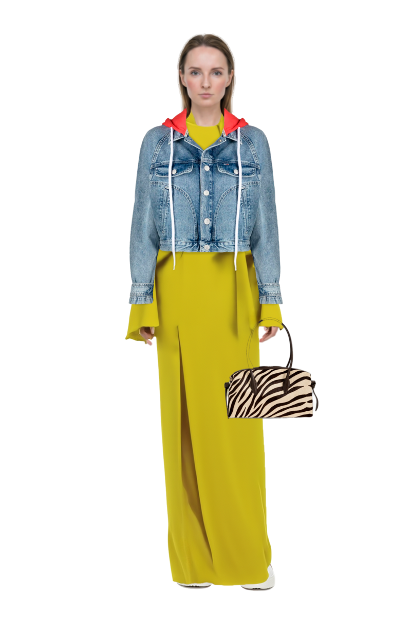 Outfit brooks tie-neck maxi dress and brioche duffle zebra-print shoulder bag