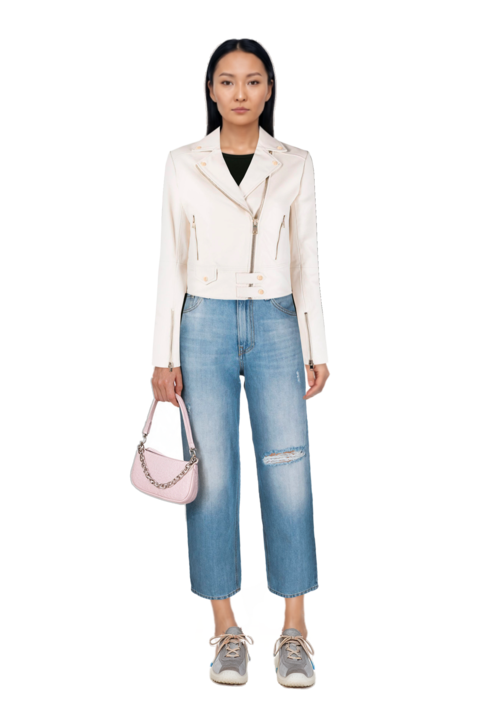 Outfit pinko jacket and bubble technical fabric and suede sneakers