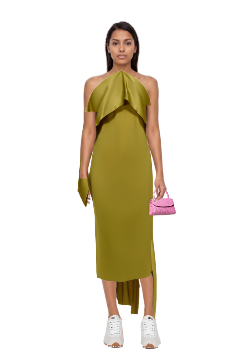 Outfit nan draped dress and plume mesh fabric sneakers