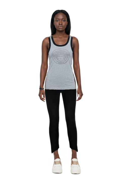 Outfit printed cotton-jersey tank top and pinko jeans
