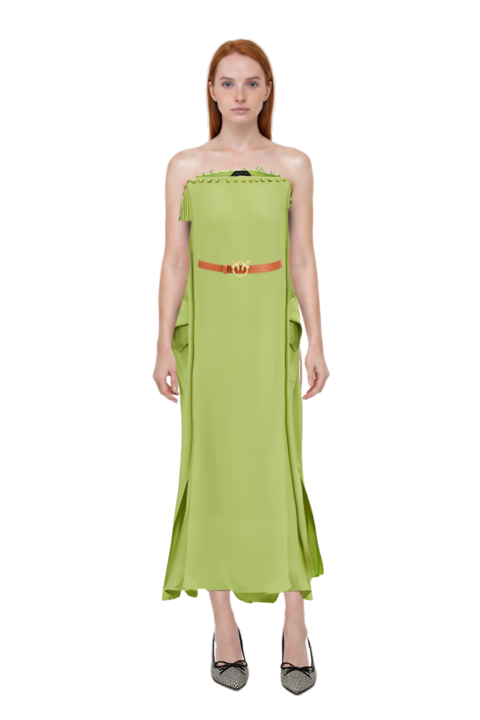 Outfit one-shoulder button-detail kaftan and scarlett 50 pumps