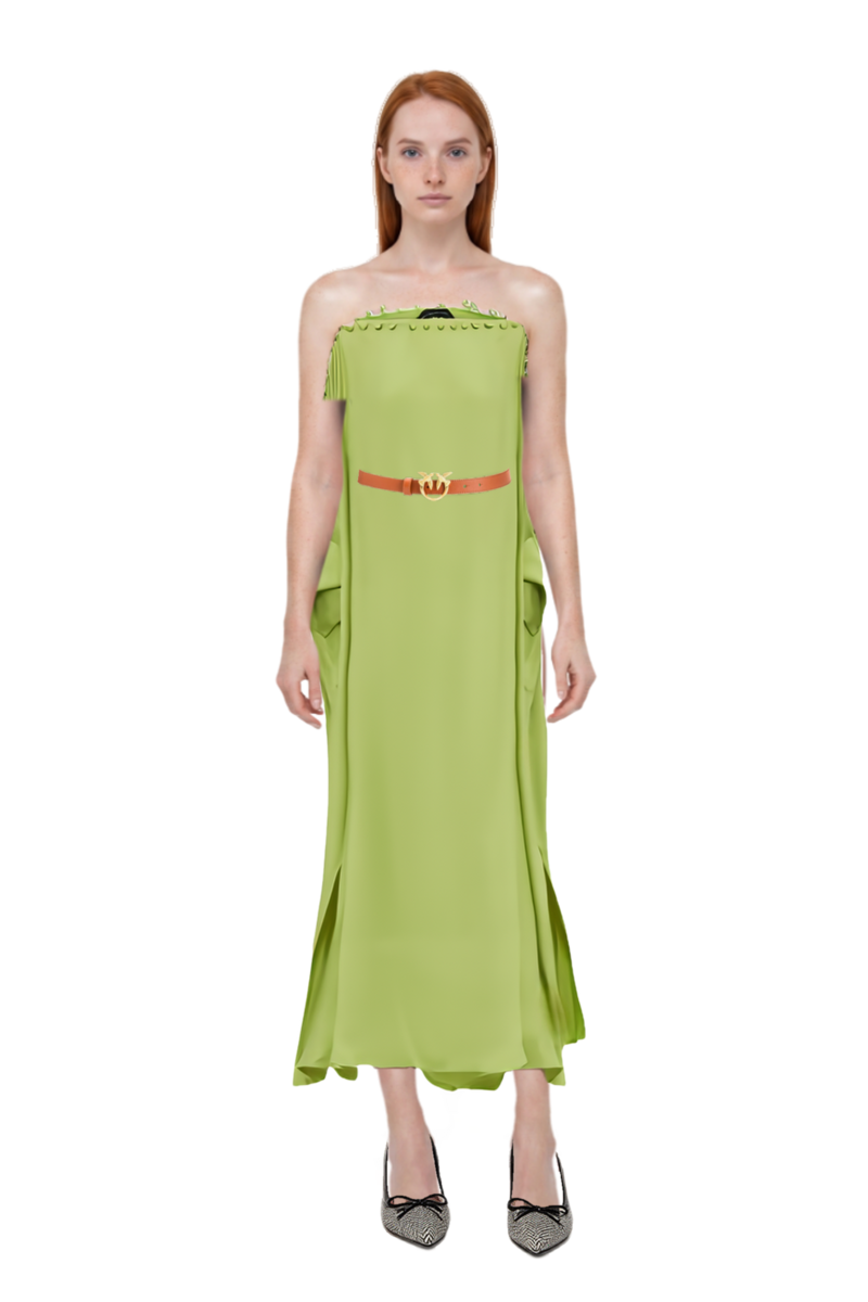 Outfit one-shoulder button-detail kaftan and scarlett 50 pumps