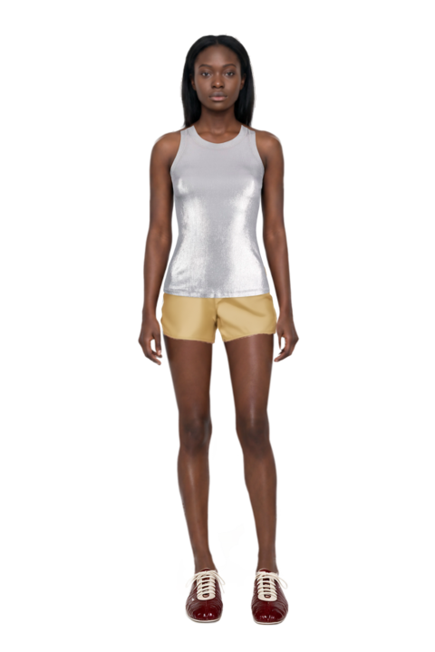 Outfit nylon shorts and leren leather ballerina sneakers