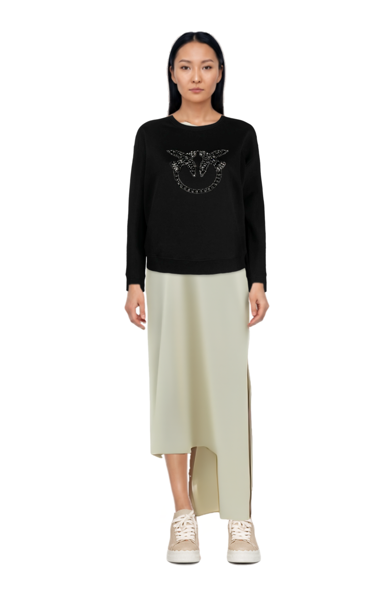 Outfit florinda one-shoulder slit dress and pinko sweatshirt