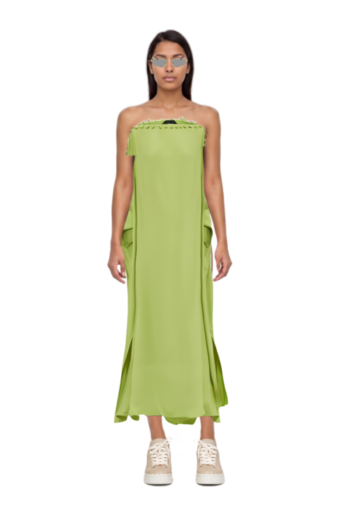 Outfit one-shoulder button-detail kaftan and oval-frame sunglasses