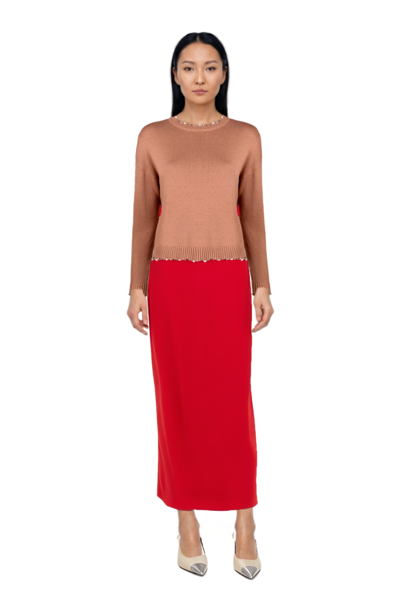 Outfit asymmetric sleeveless dress and cassandre-plaque pumps