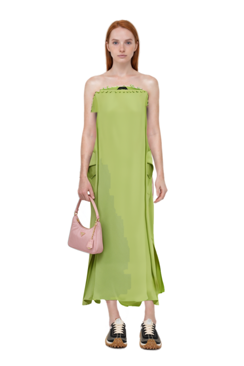 Outfit one-shoulder button-detail kaftan and mesh mirage sneakers