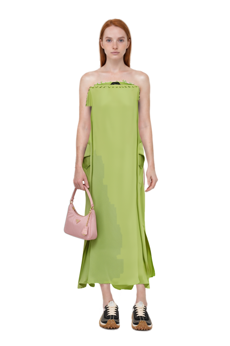 Outfit one-shoulder button-detail kaftan and mesh mirage sneakers