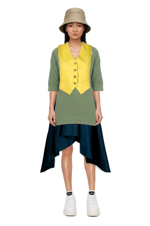 Outfit pinko skirt and waffle-knit short-sleeve sweater