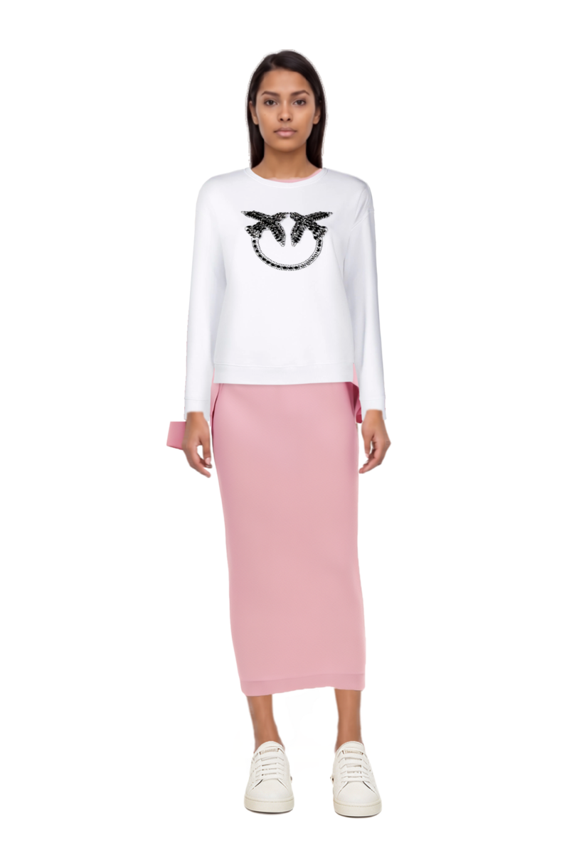 Outfit eolia cape-sleeve maxi dress and pinko sweatshirt
