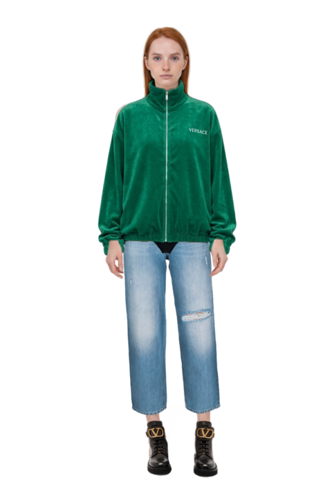 Outfit cotton-terry jacquard zip sweatshirt and pinko top